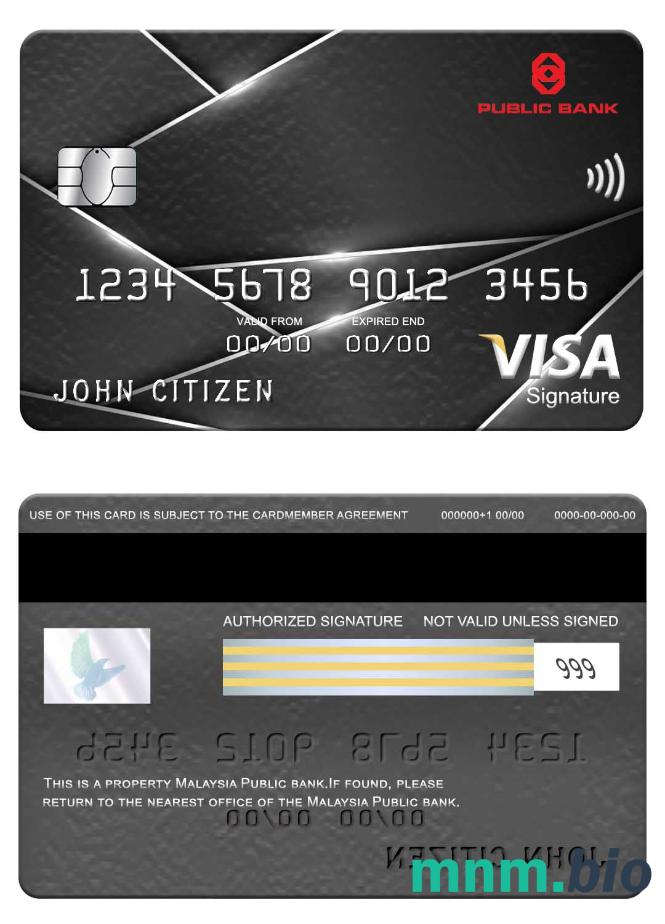 Malaysia Public Bank visa podpis karta przykład w formacie PSD